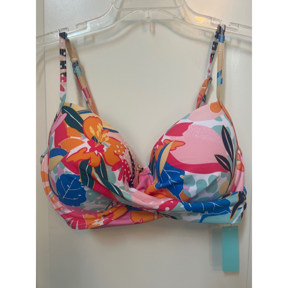 Aqua Eve Floral Twist Front Underwire Bikini Top Multi Color L